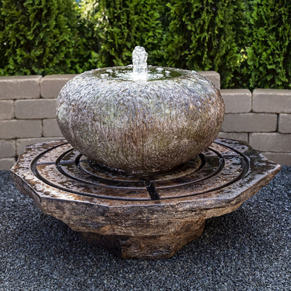 Low Organic Bowl Fountain contemporary plume of light dances above